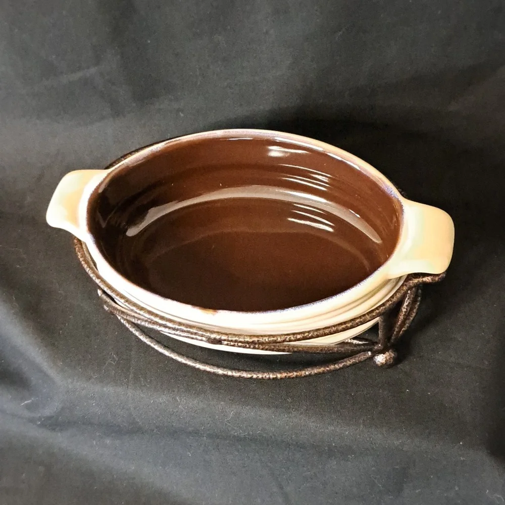 Tastefully Simple Dip Crock with Metal Stand